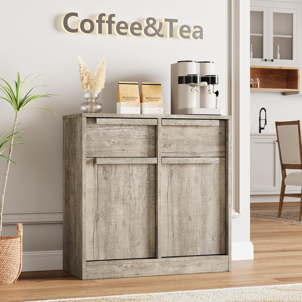 Modern Grey Sideboard Buffet Cabinet with 2 Drawers & Storage for Dining Room