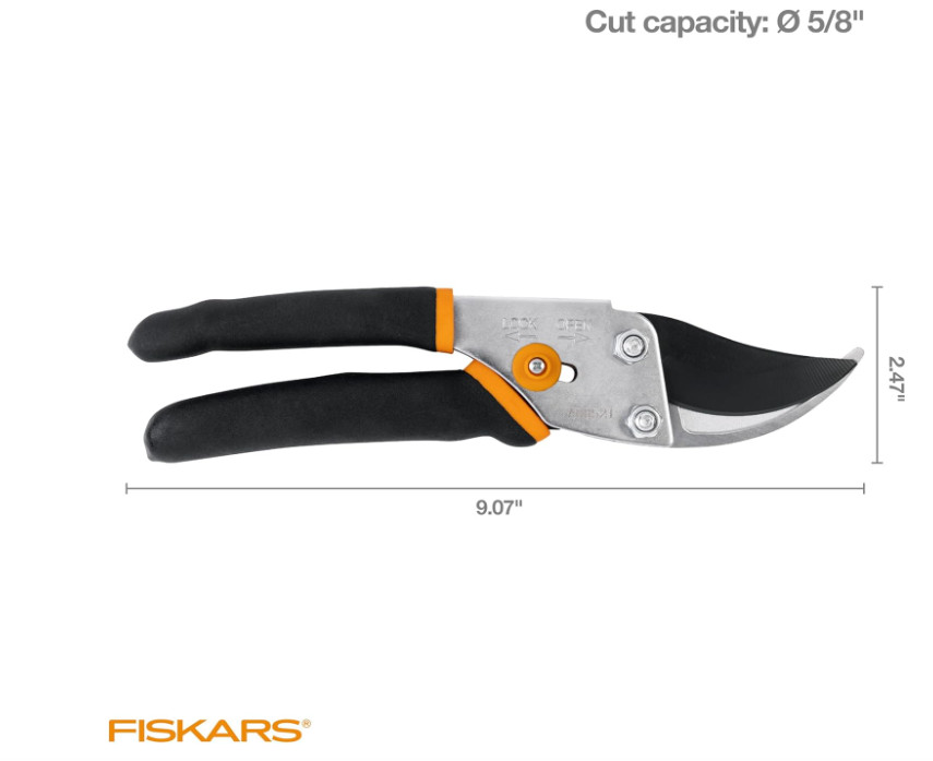 Fiskars Bypass Pruning Shears – 5/8” Cut Capacity, Sharp Rust-Resistant Blade