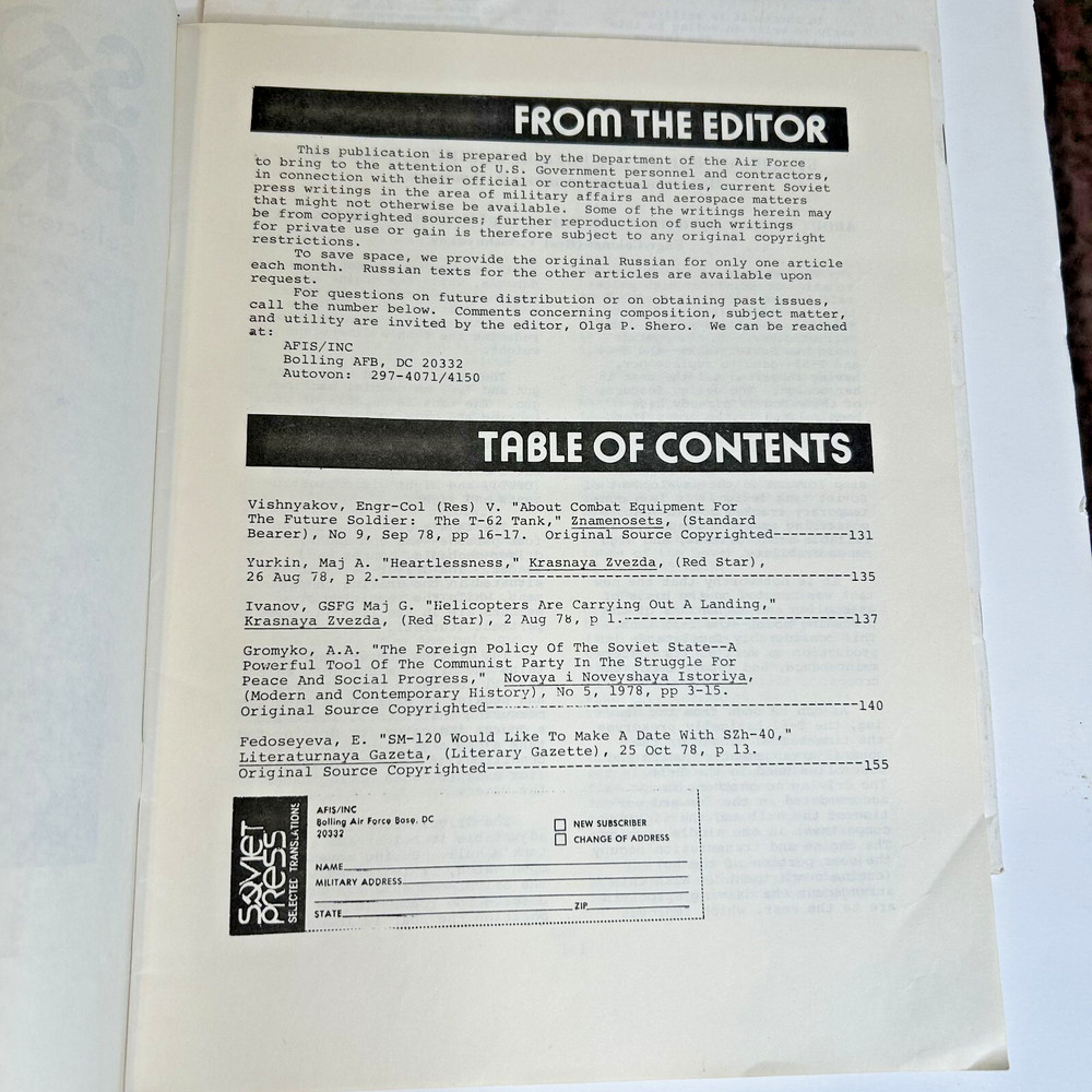 Soviet Press Selected Translations 1979 USAF Intelligence 3 Issues Military
