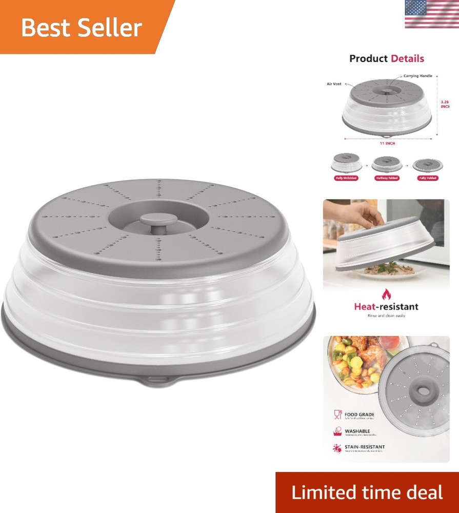 Compact Microwave Splatter Cover with Hook Hole - 10.5" Grey & Functional Design