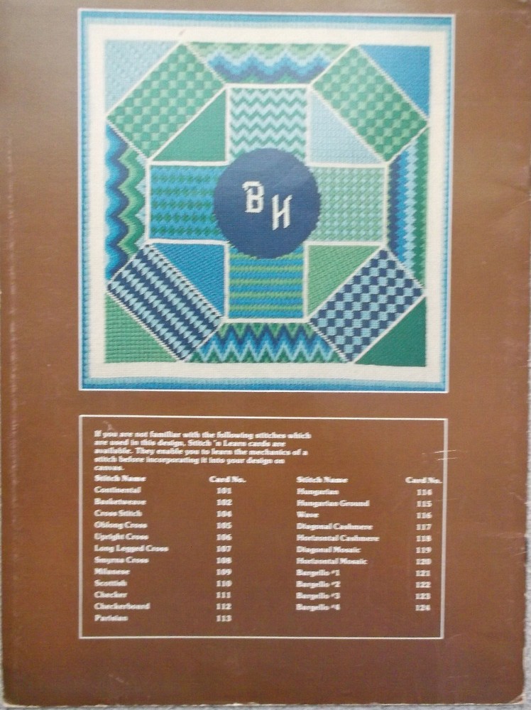 PATCHWORK SAMPLER needlepoint pattern embroidery chart design Leisure Arts 1977