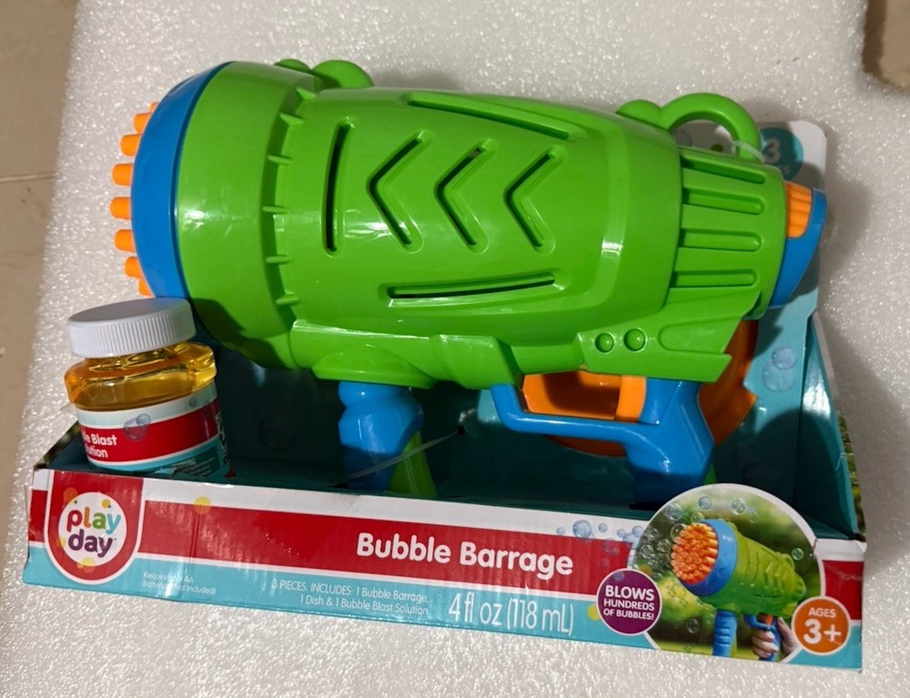 Play Day Bubble Barrage Blaster 3 Pieces Includes 4oz Solution & Drip Tray