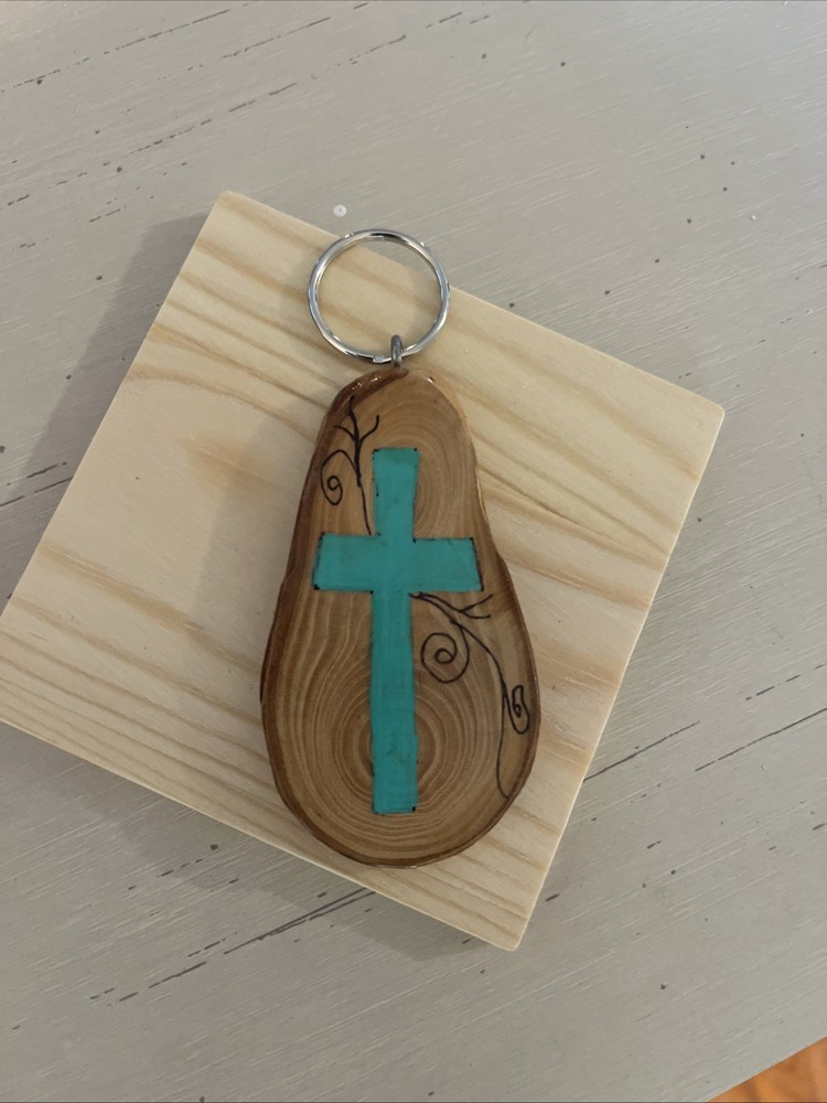 Hand painted Cross On Keychain