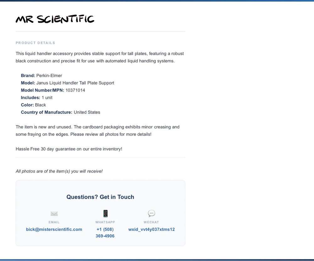 Perkin-Elmer Janus Liquid Handler Tall Plate Support Accessory 10371014