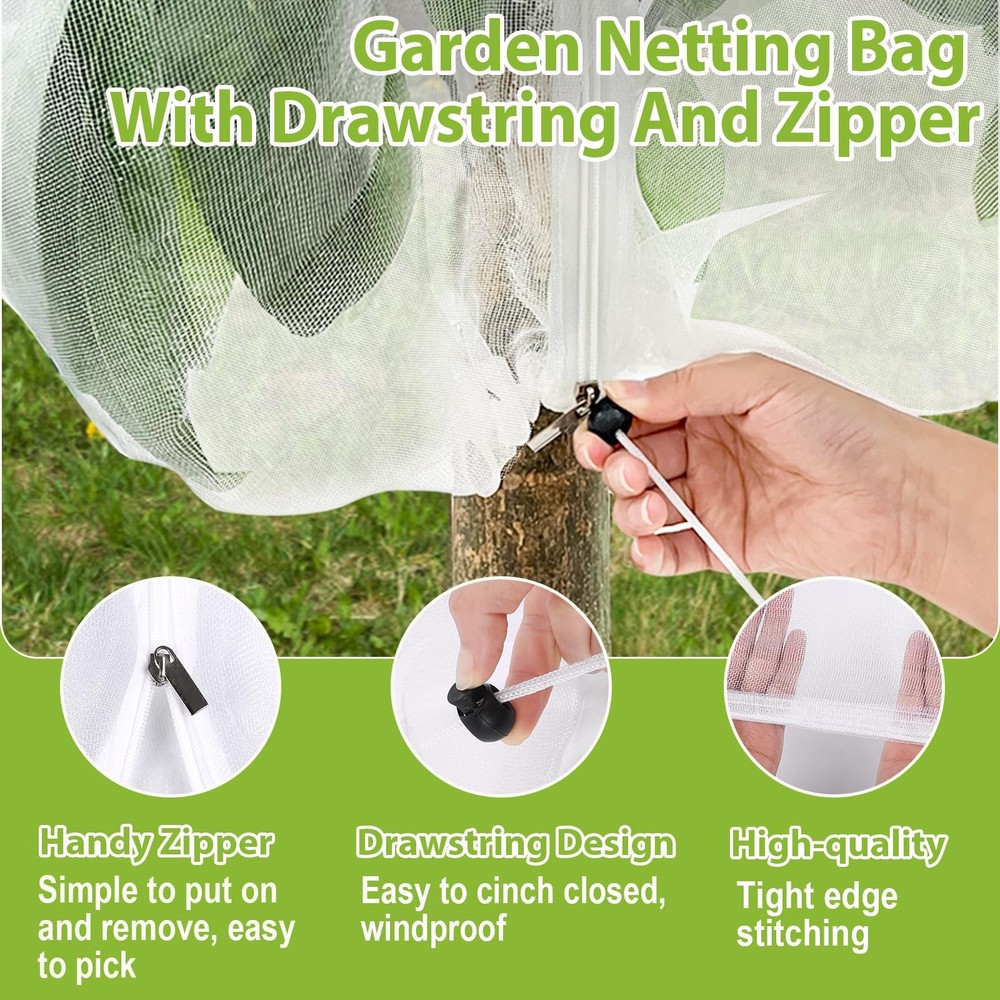 Fruit Tree Netting 8x8FT HDEP Material, 2 Pack with Drawstring & Zipper