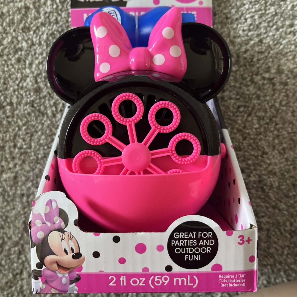 Disney Junior Minnie Mouse Pink Bubble Machine Bubble Blower with 2 oz Bubbles