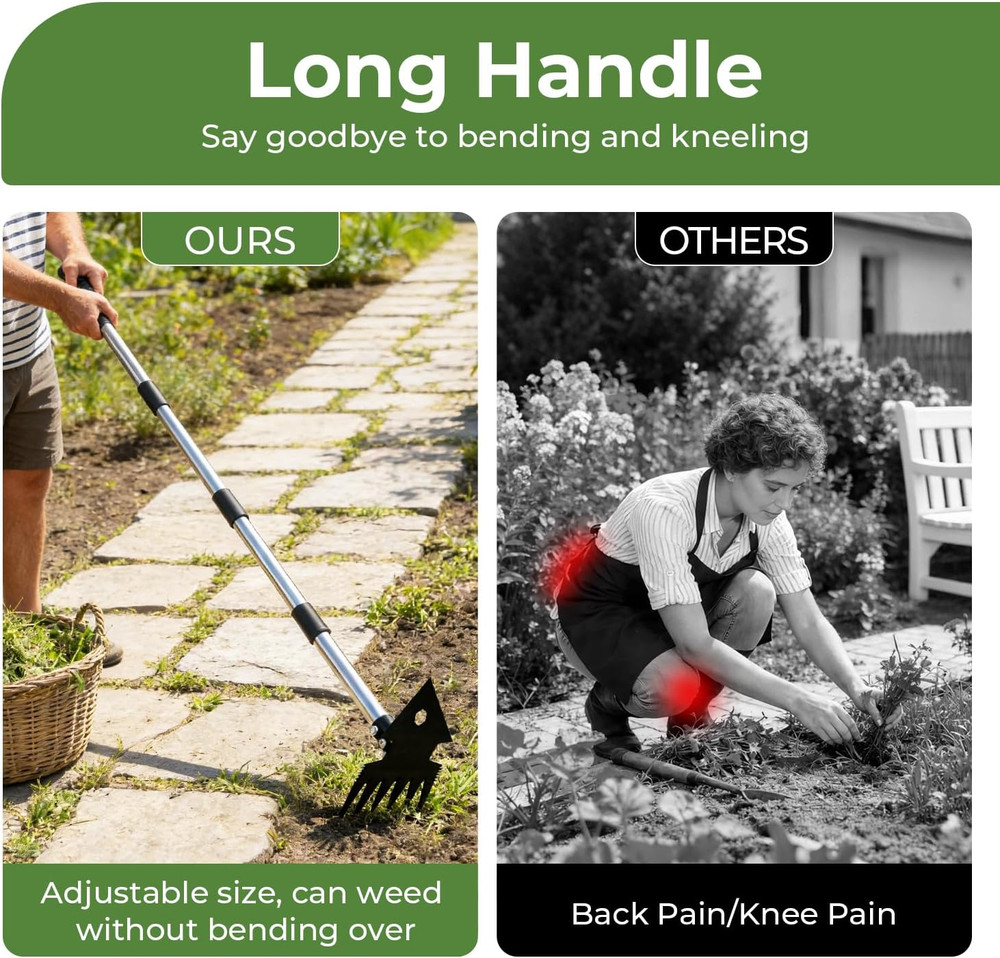 Dual-Head Weed Puller Tool with Long Handle for Efficient Gardening
