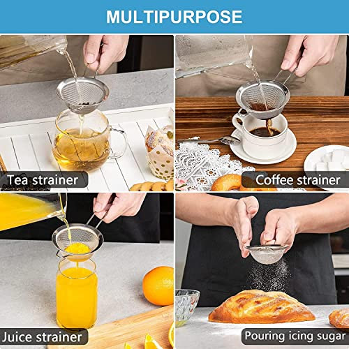 Fine Mesh Strainer - 2.8 Inch Round Sieve - Tea Strainers for Loose Tea,