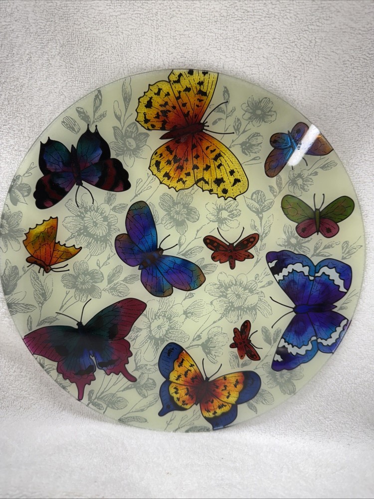 10” Round Flat Glass Butterfly Decor