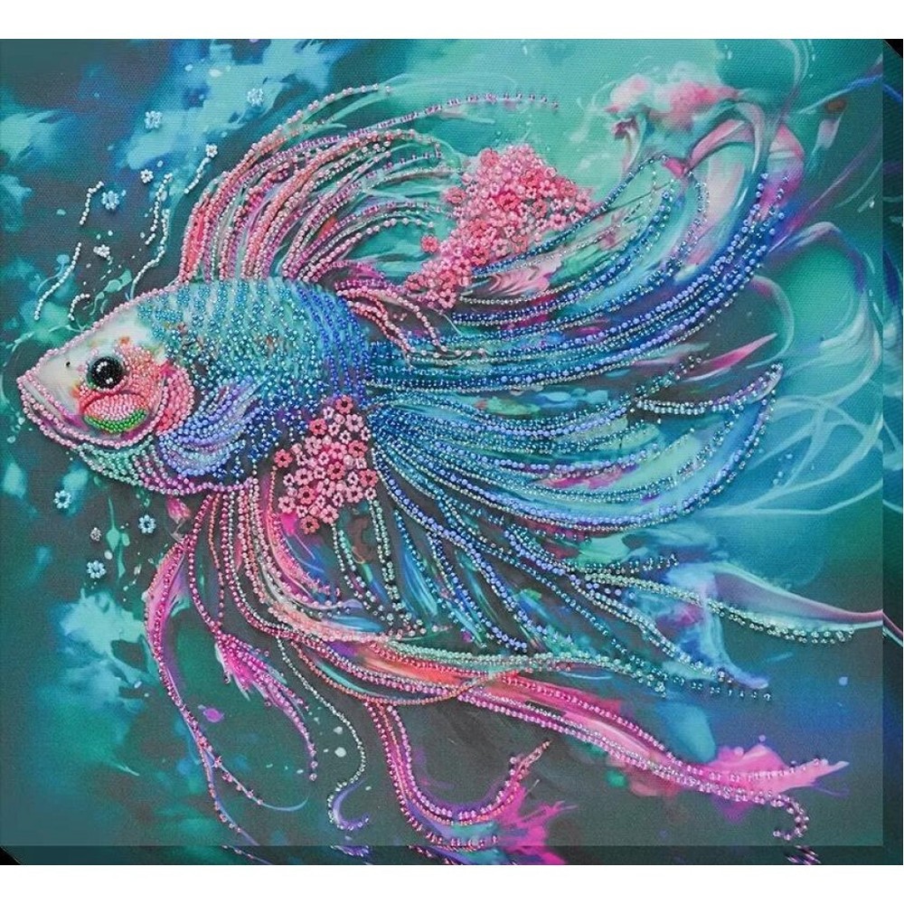 Bead Embroidery Kit Bright fish DIY Beadwork Needlepoint kit Abris Art