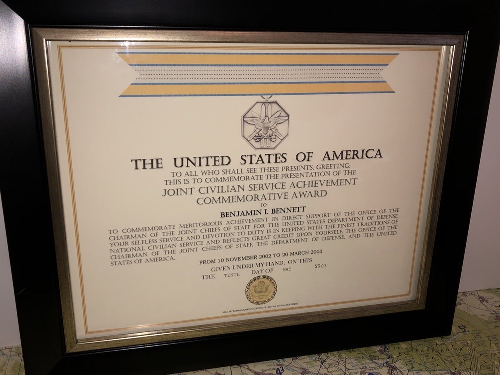 CJCS - JOINT CIVILIAN SERVICE COMMEMORATIVE COMMENDATION CERTIFICATE ~ Type-1