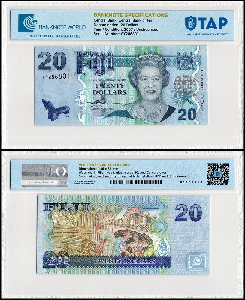 Fiji 20 Dollars, 2007 ND, P-112, UNC, Authenticated Banknote