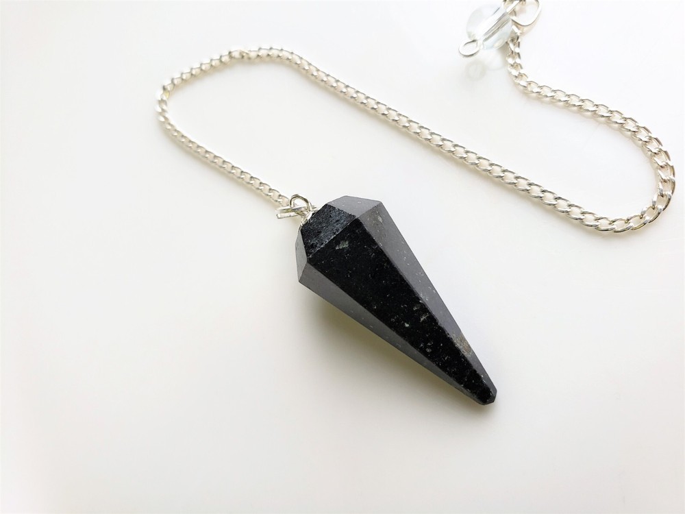 Natural Black Agate Pendulum, Gemstone Pendulum 6 Sided with Bead / Divination