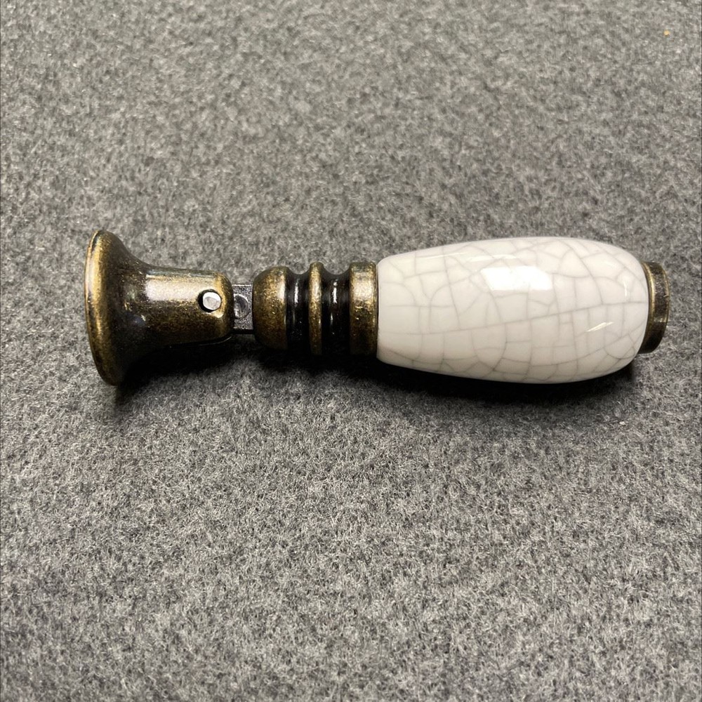 Teardrop Pendant Drop Pull - Crackel White Ceramic & Antique Brass