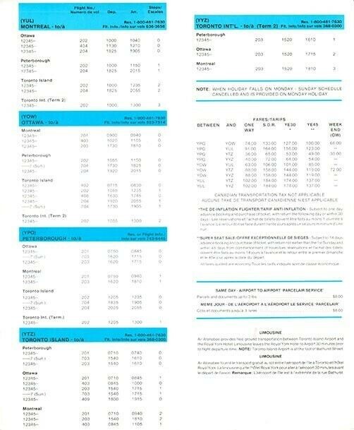 Air Atonabee timetable 1982/10/11