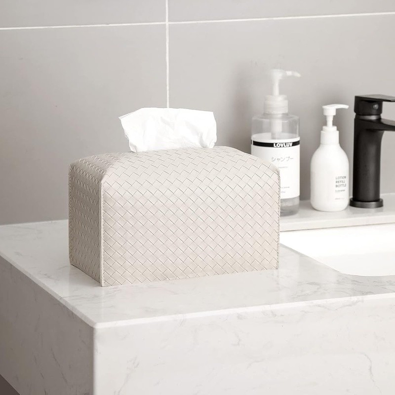 Faux Leather Tissue Box Cover Easy Refill Compact Modern Decorative Holder New