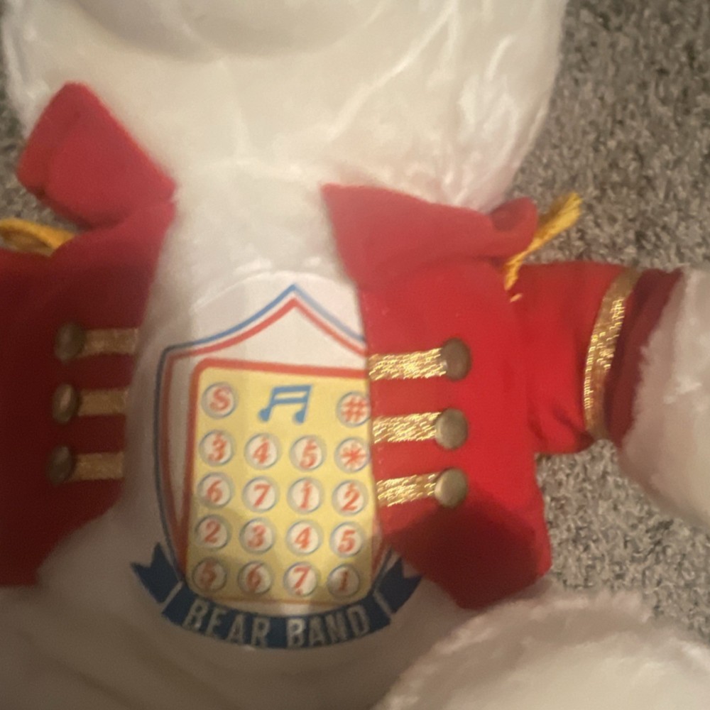 White Plush Bear Band Teddy with Red Jacket and Black Hat