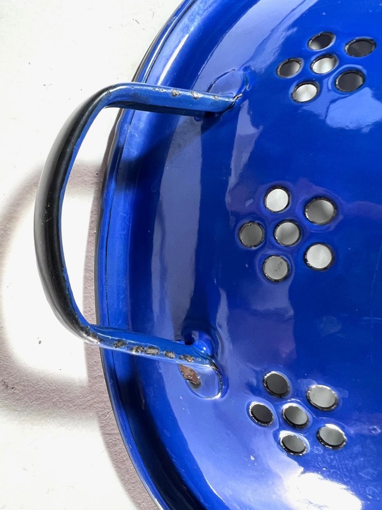 Blue Enameled Colander Japan Vintage Large