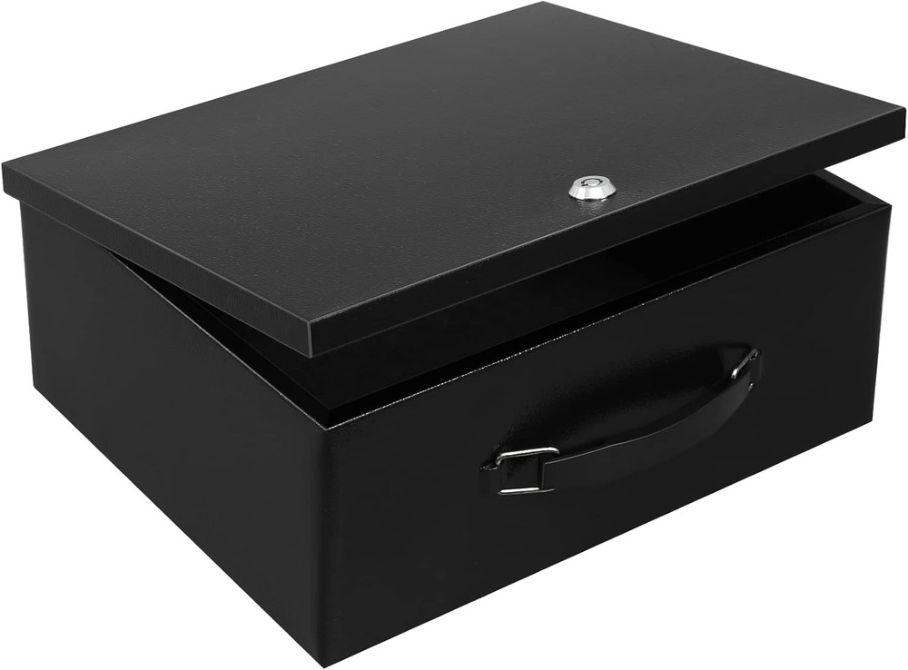 Portable Metal Safe Box with Key Lock - Fire Resistant Storage for Documents, Ca