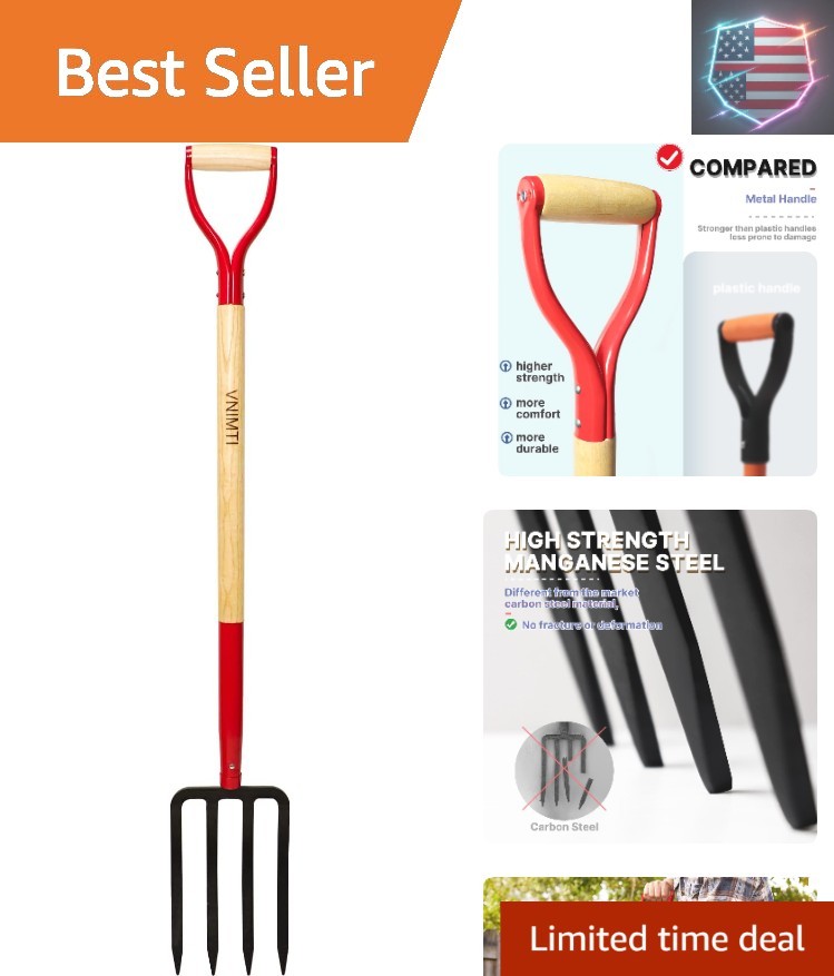 Garden Fork,4-Tine Spading Fork,Compost Fork,Steel Digging Fork,45Inch,Steel ...