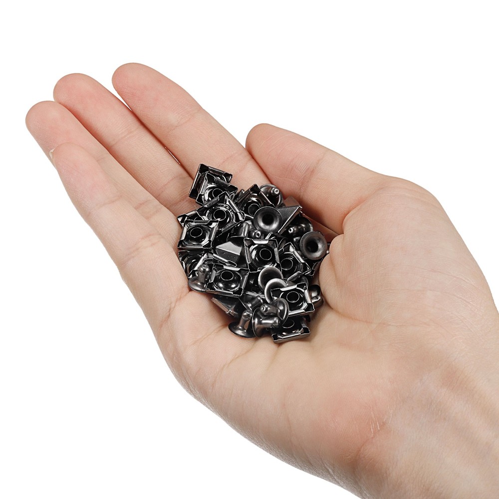 100 Sets Spike Rivet 10mm Pyramid Rapid Rivet Studs Square Spikes Gun black