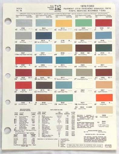1978 FORD PPG COLOR PAINT CHIP CHART ALL MODELS ORIGINAL