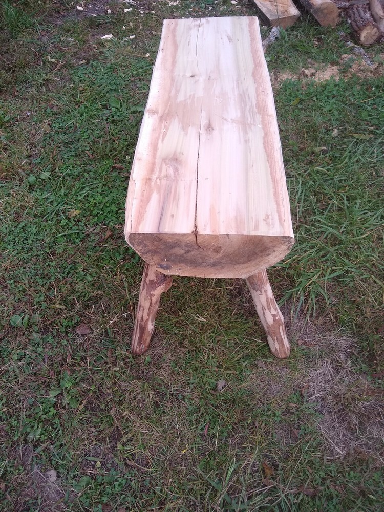 Log Bench Hewn Poplar Rustic Style