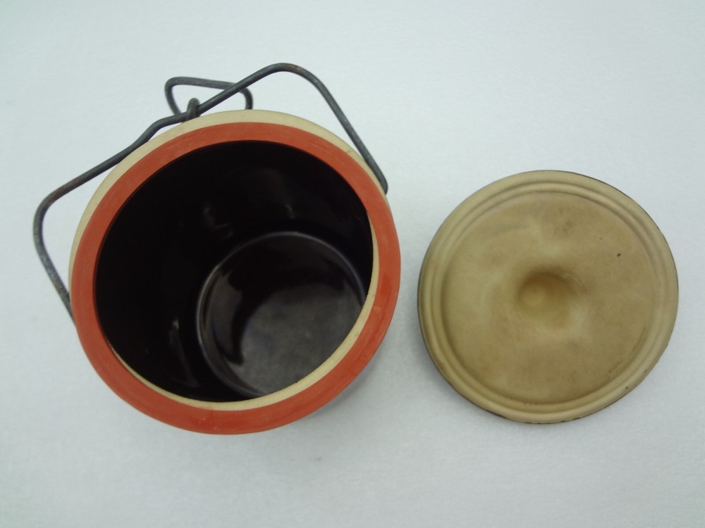 Brown Glaze Pottery With Latch Lid Jar Storage Container Vintage