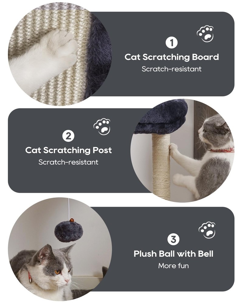 Samll Cat Tree with Scratching Board, Scratching Post with Perch for Indoor C...