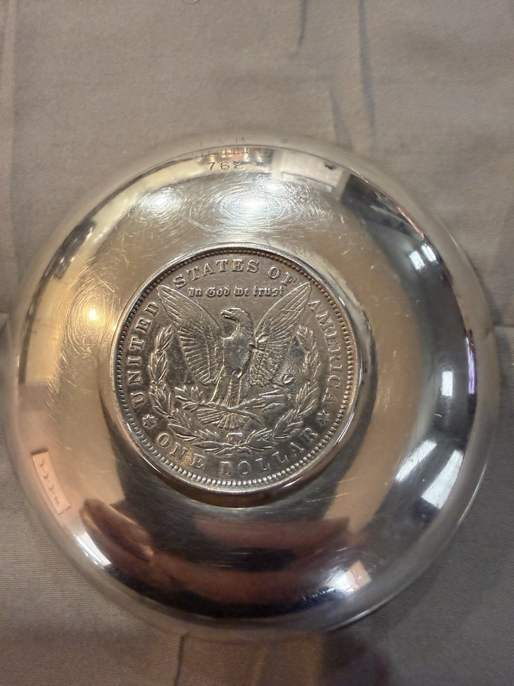 B & M Sterling Silver Plate With Silver Dollar