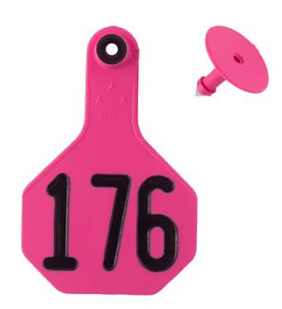 YTex 3 Star Medium Cattle ID Ear Tags Pink Numbered 76-100