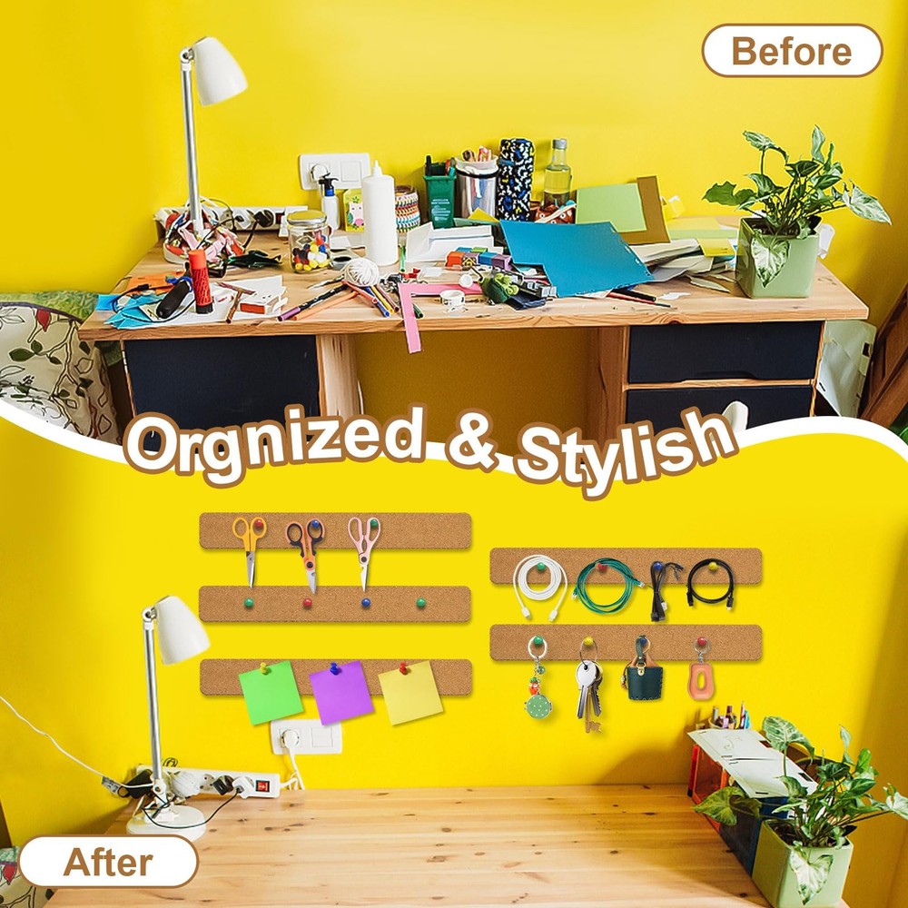 6 Pack Corkboard Strips for Walls Self Adhesive Thick Cork Board Strips Peel ...