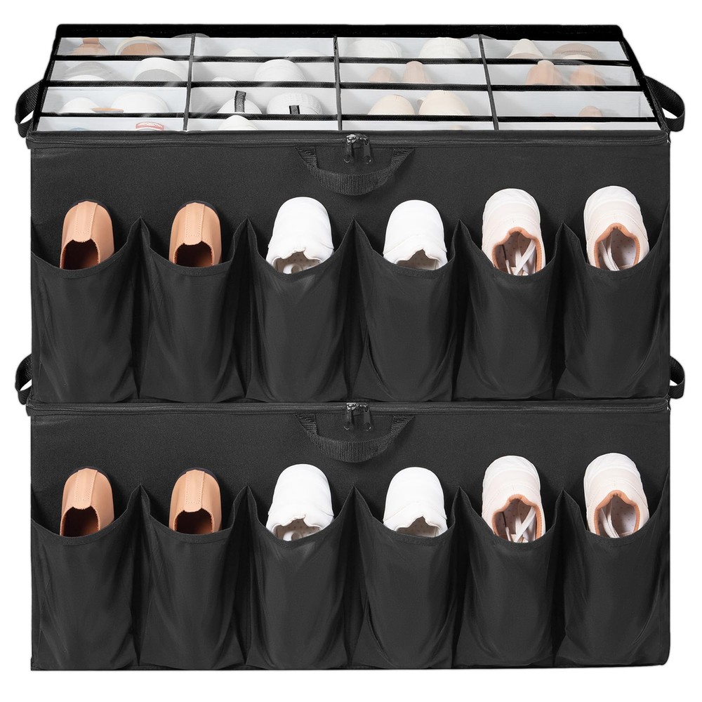 Shoe Organizer for Closet, Shoe Storage Solution with Clear Cover & Adjustabl...