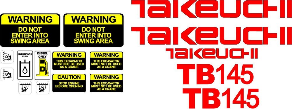 Takeuchi Decal Set for TB145 decals stickers kit Loader Excavator