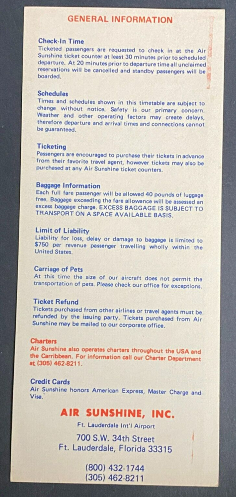 Air Sunshine Timetable Effective February 1, 1983