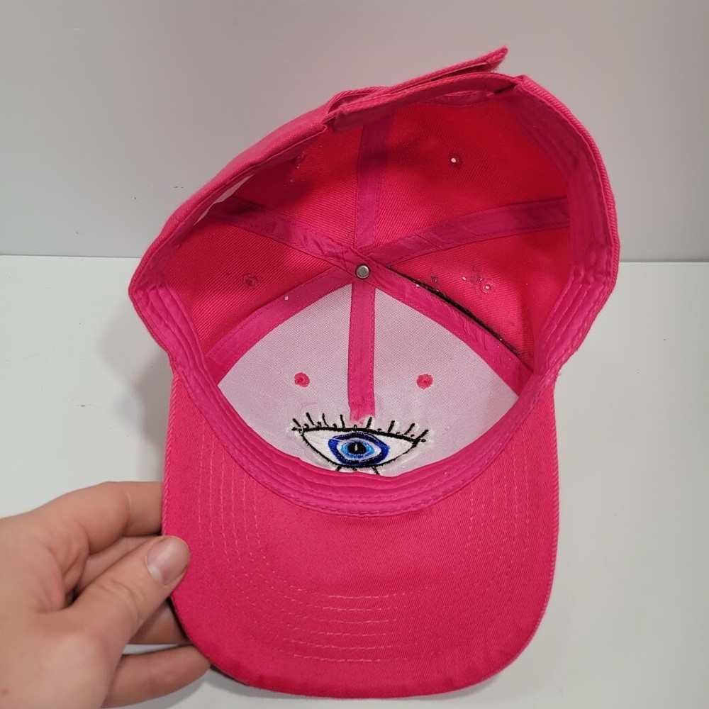 Pink Eye Embroidered Hat Cap Strap Back Pink Blue Womens