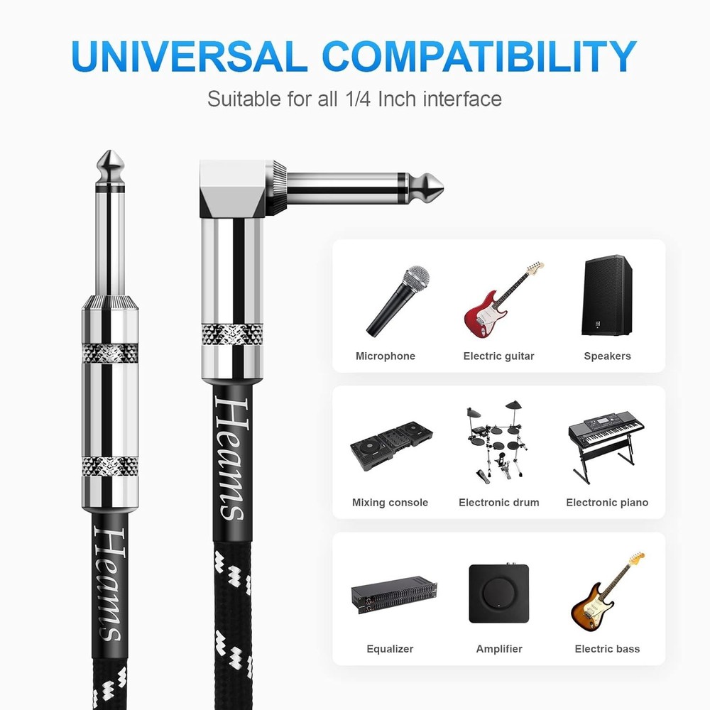 Noise-Free 10 FT Amp Cord - Ultimate Durability & Right Angle Compatibility