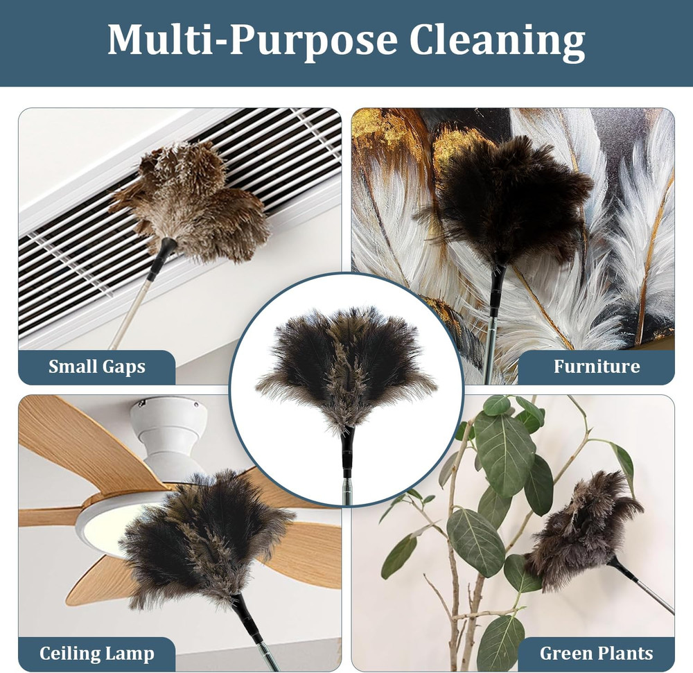 Extendable Feather Duster - 47 inches Fluffy Long Handle Reusable Feather Dus...