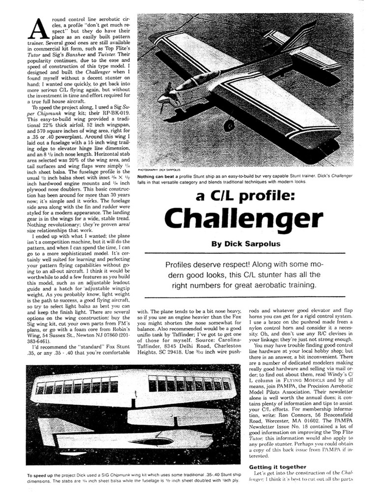 Model Airplane Plans (UC): CHALLENGER 52" Profile Stunt for .35-.40 Engine