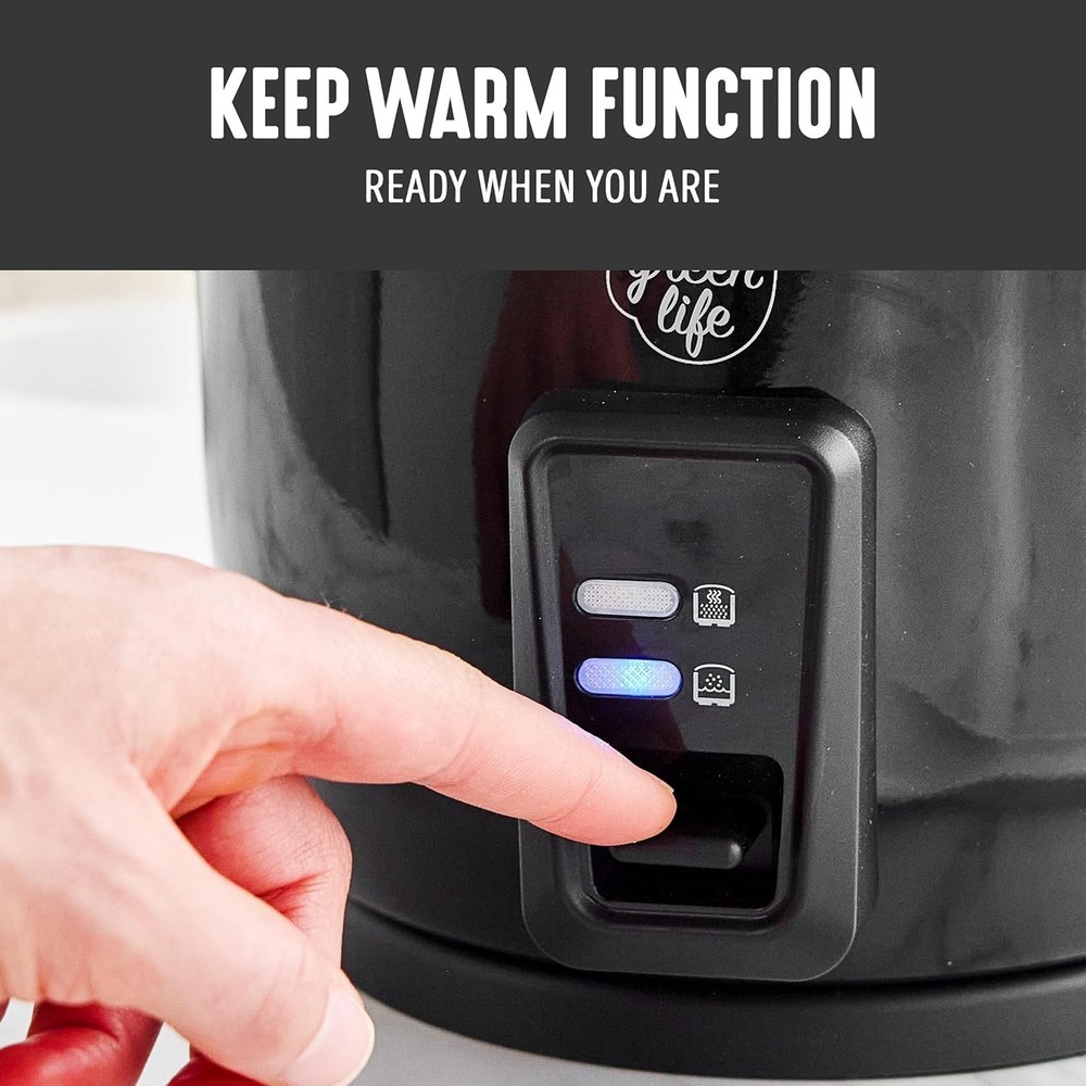6-Cup Space-Saving Rice Cooker with Removable Ceramic Pot & Easy Clean Design