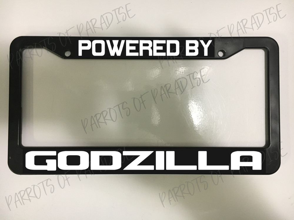 Powered By Godzilla Plastic Car License Plate Frame