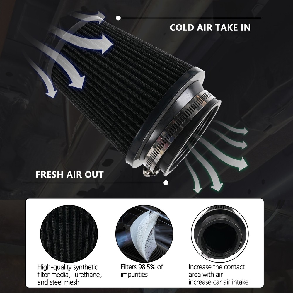 2PCS 3"76mm High Flow Inlet Dry Air Filter Cold Air Intake Cone Replacement