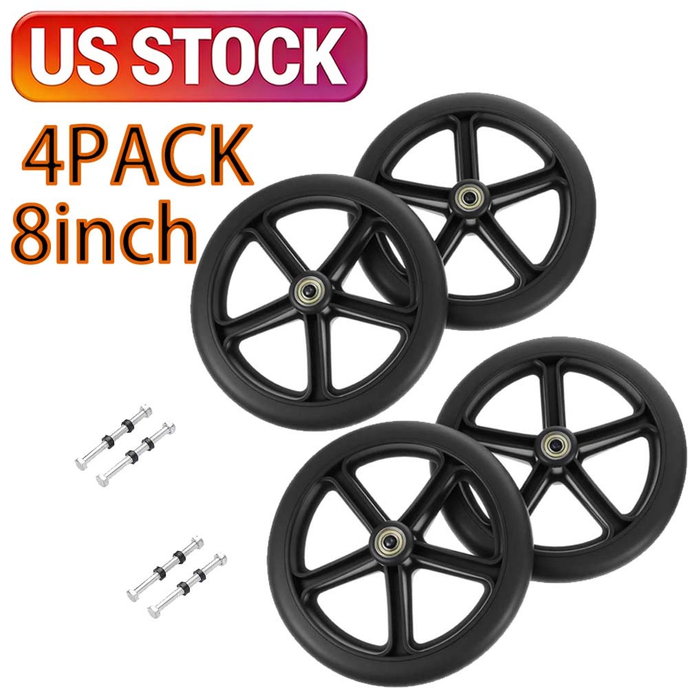 Wheels for Walker Rollator, 8 inch Two Pair, Black (4) (Front)