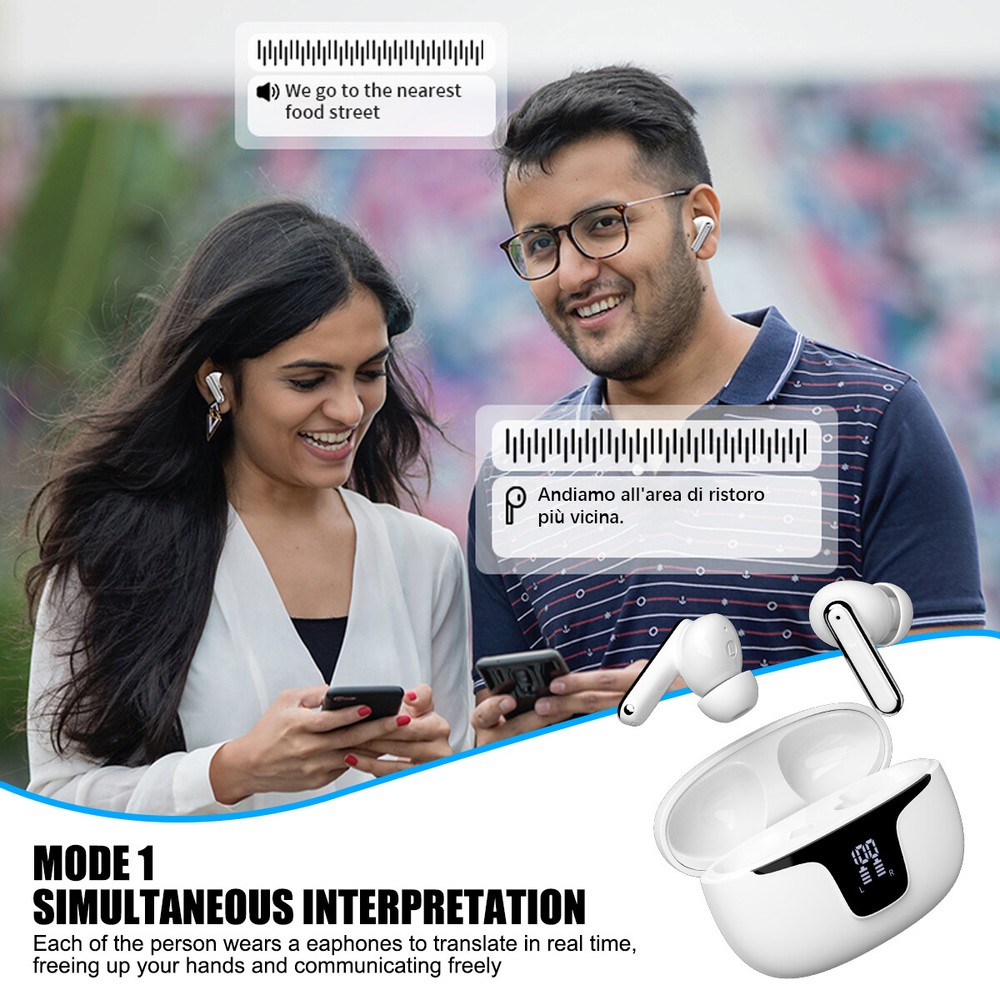 150 Language Translator Earbuds Wireless Bluetooth Two Way Translating Device