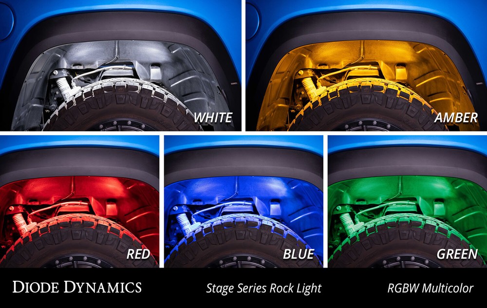 Diode Dynamics RGBW LED Rock Lights (4-Pack) w/Bluetooth Controller Jeep
