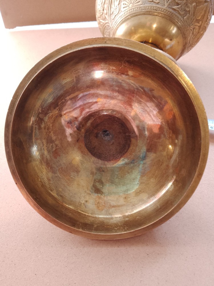 Brass Etched decorative lidded brass bowl ;- made in India [BA2]