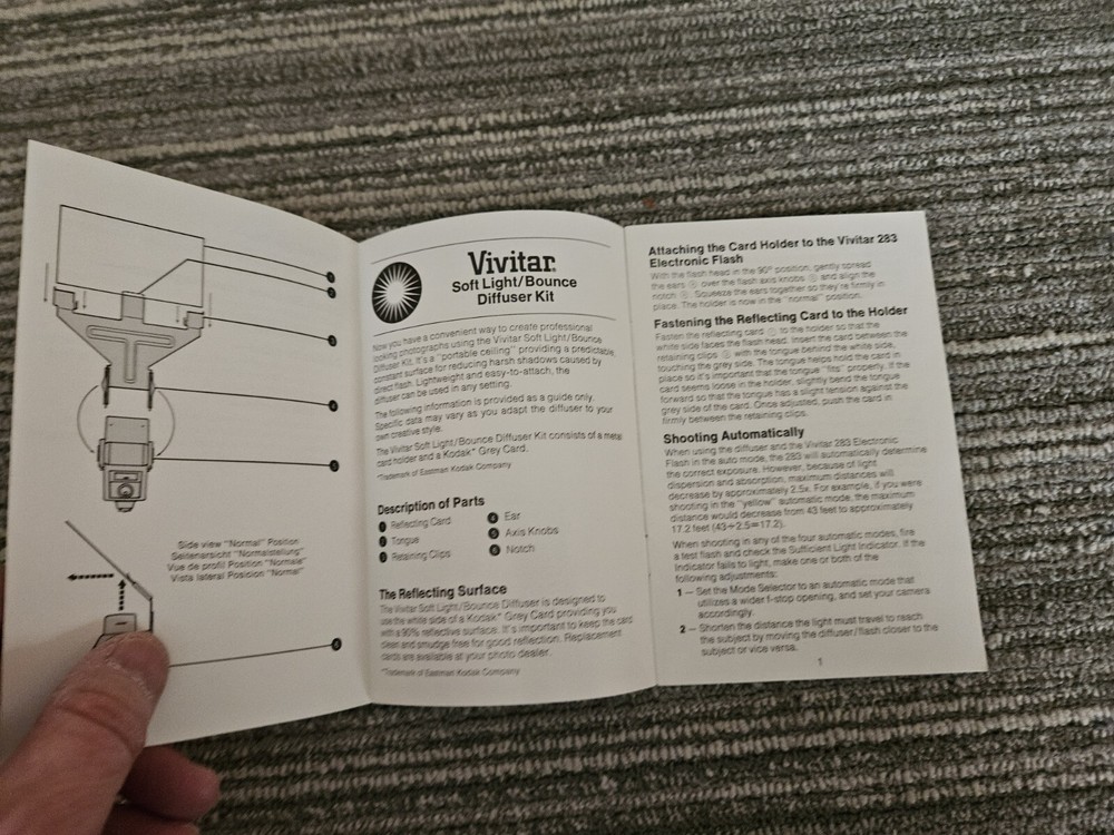 Vivitar Soft Light/Bounce Diffuser Kit Instructions