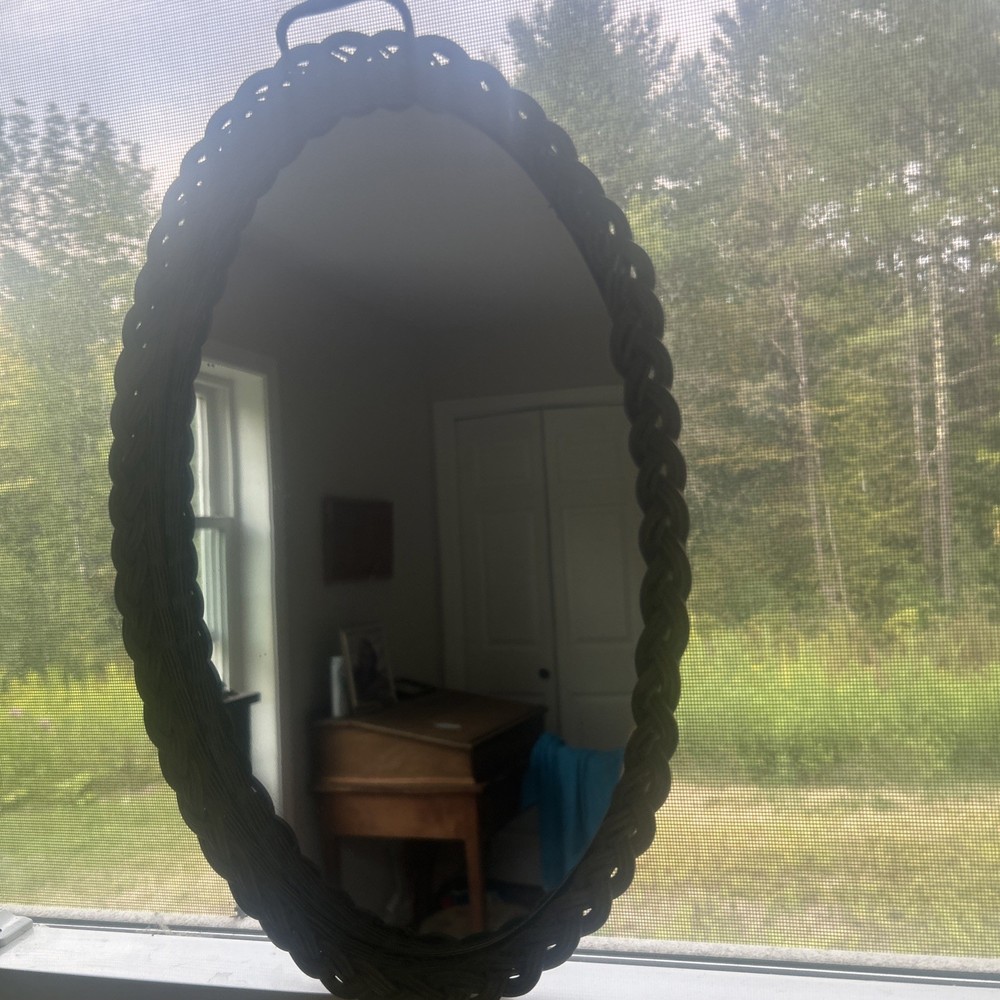 Antique oval wall mirror inlaid mahogany