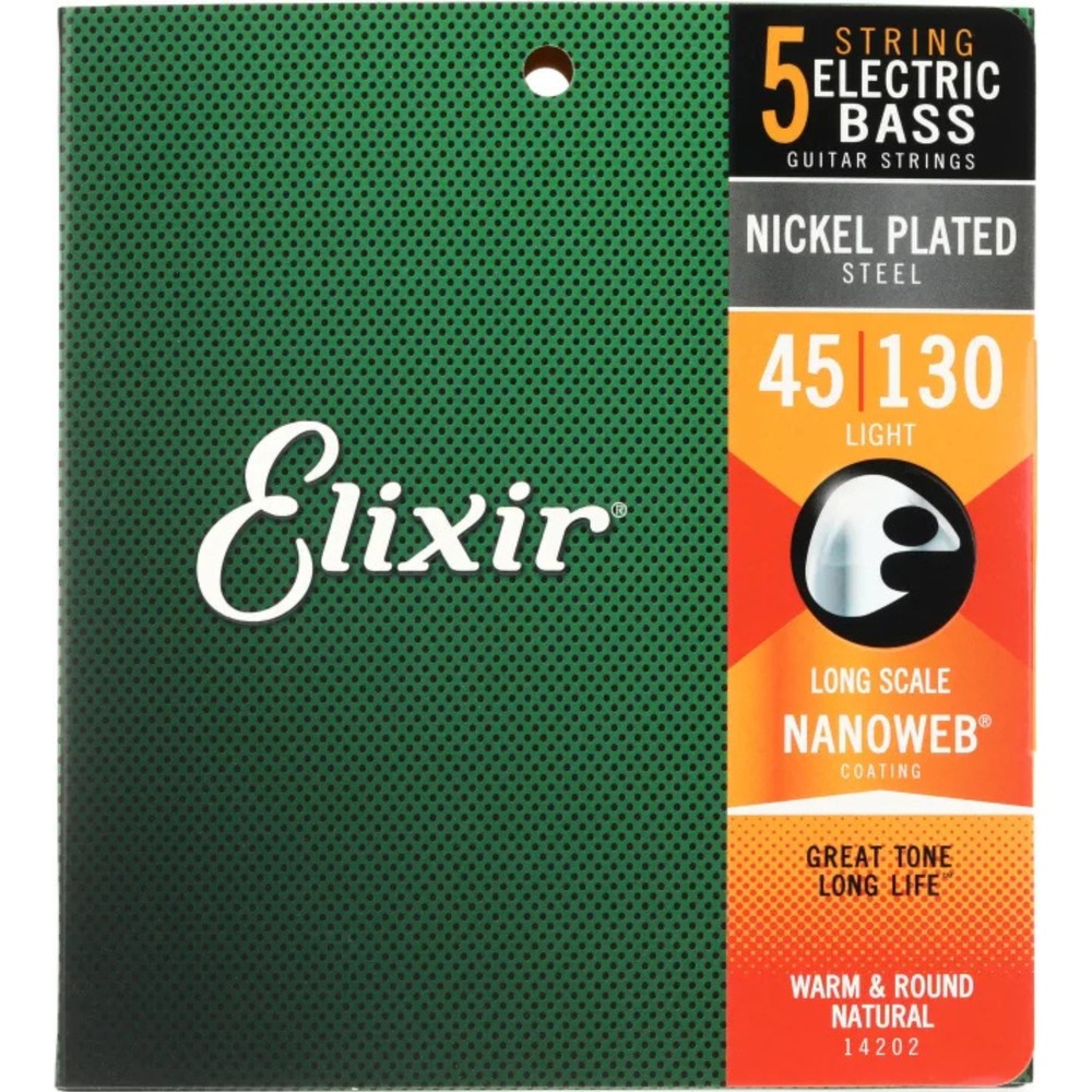 Elixir Nickel-Plated Steel Nanoweb Bass Strings, 5-String, Light, Long-Scale