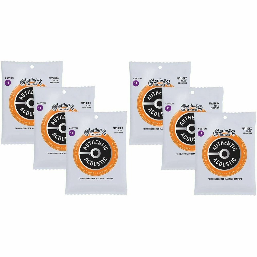 Martin MA130FX Flexible Core Silk & Phosphor Acoustic Guitar Strings, 6-Pack
